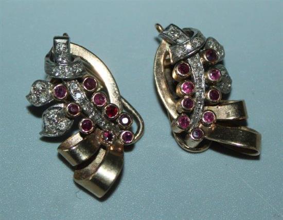 Pair ruby and diamond earrings